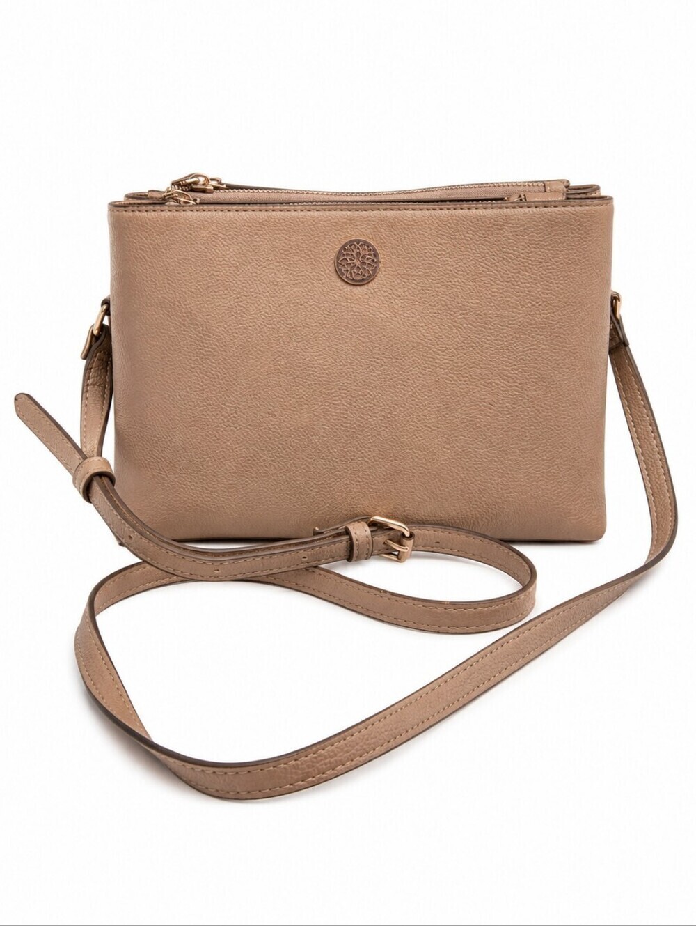 ANNE KLEIN Taupe Faux Leather Bucket Crossbody Bag